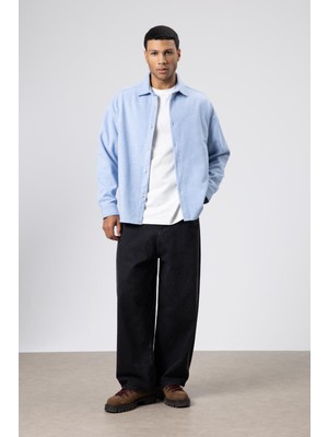 Vamos Dokulu Oversize Gömlek Ceket Bebe Mavi