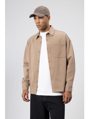 Vamos Oversize Gabardin Gömlek Ceket Vizon