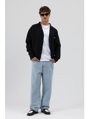 Vamos Oversize Düğmeli Sweatshirt Siyah