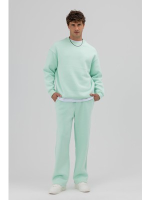 Vamos Basic Bisiklet Yaka Oversize Sweatshirt Mint