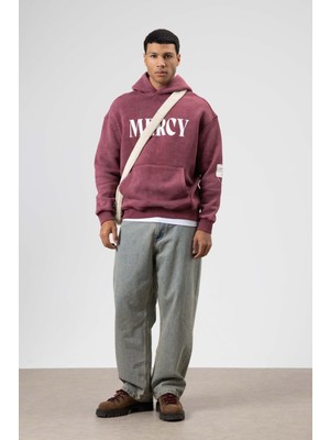 Vamos Kart Detaylı Yıkamalı Oversize Sweatshirt Bordo