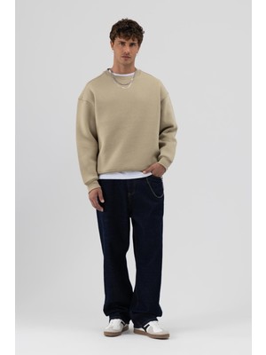 Vamos Basic Bisiklet Yaka Oversize Sweatshirt Haki