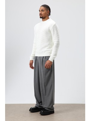 Vamos Bisiklet Yaka Oversize Triko Kazak Ekru