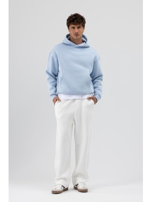 Vamos Basic Kapüşonlu Boxy Fit Sweatshirt Bebe Mavi