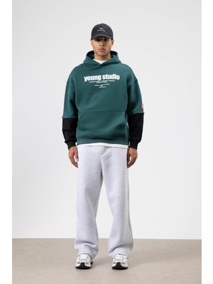 Vamos Oversize Baskılı Kapüşonlu Sweatshirt Nefti