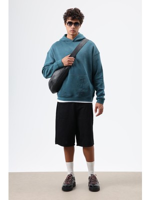 Vamos Oversize Nakış Detaylı Hoodie Nefti