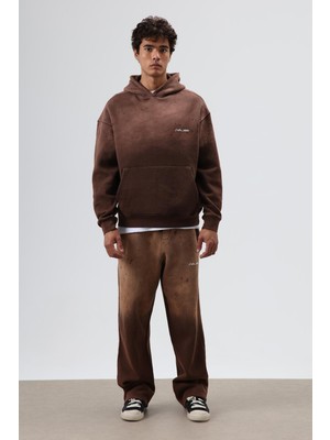 Vamos Yıkamalı Oversize Eşofman Takım Kahve