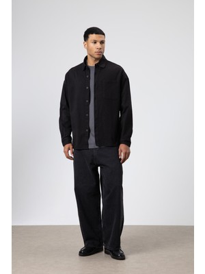Vamos Oversize Gabardin Gömlek Ceket Siyah