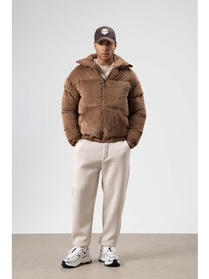 Vamos Oversize Kadife Şişme Mont Taba