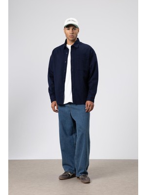 Vamos Oversize Gabardin Gömlek Ceket Lacivert