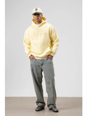 Vamos Oversize Baskılı Kapüşonlu Sweatshirt Sarı