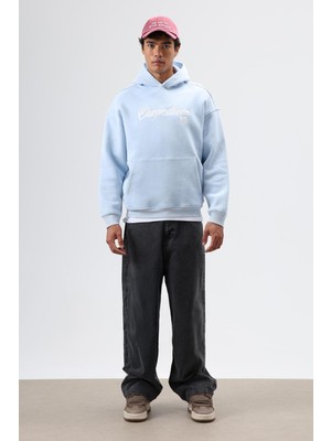 Vamos Oversize Baskılı Kapüşonlu Hoodie Bebe Mavi