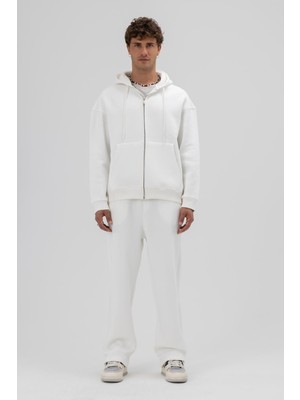Vamos Basic Fermuarlı Oversize Kapüşonlu Sweatshirt Ekru