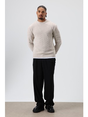 Vamos Bisiklet Yaka Oversize Triko Kazak Kemik