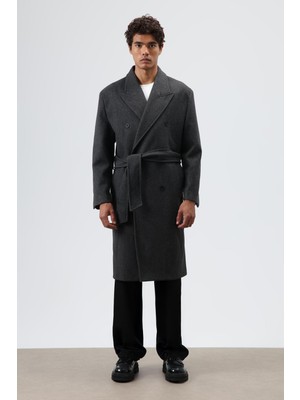 Vamos Oversize Kruvaze Kaşe Kaban Antrasit