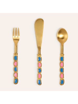 Zsa Zsa Zsu Rampur Çelik - Pirinç Çatal Kaşık Bıçak Seti 2x17x1 Cm Pembe - Mavi