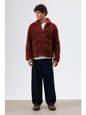 Vamos Oversize Peluş Mont Bordo