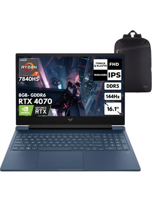 Hp Victus 16-S0007NT Ryzen 7-7840HS 16-Gbddr5 512 GB Rtx 4070 (8gb) 16.1" Fhd 144Hz IPS Windows 11 Home + Hmf Sırt Çantası 7Z581EAHMF56