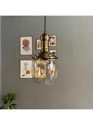 Bamyum Pearl Cam Bal Rengi Tekli Avize Uzun Eskitme Tokmak Başlık Retro Sarkıt Lamba Salon Aydınlatma