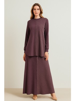 PUREVA 161-TE-M26K_R024 Çizgili Bambu Modal Tunik Etek Takım #10-25#