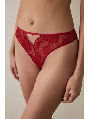 Penti Kırmızı Sequin Lace Tanga Külot