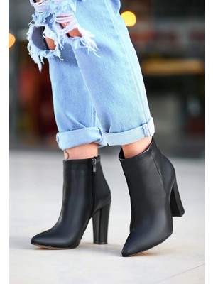 OEY Fashions Loora Siyah Cilt Topuklu Bot