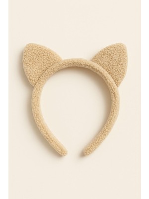 Çocuk Küçük Kulak Aksesuarlı Taç Ekru