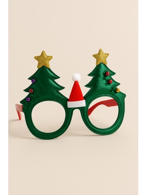 Çam Ağacı ve Noel Baba Şapkalı Aksesuarlı Yılbaşı Gözlüğü