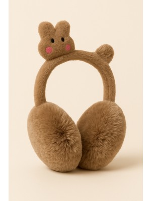 Hayvan Aksesuarlı Çocuk Peluş Kulaklık Kahverengi