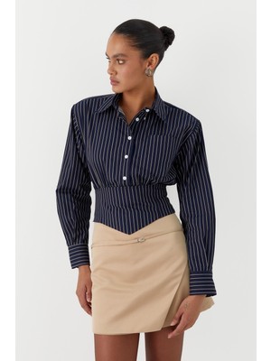 Select By Markaliste Korsaj Detaylı Çizgili Poplin Gömlek Laci