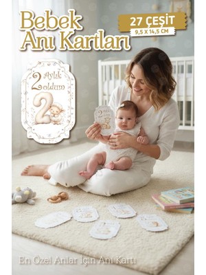 Tuğset Etiket Bebek Anı Kartları Aylık Fotoğraf Çekim Kartları 27 Adet Özel Tasarım Saklama Kutulu Bebek HEDIYELIK-T1527
