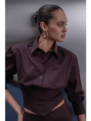 Select By Markaliste Premium Beli Korsajlı Gömlek Bordo