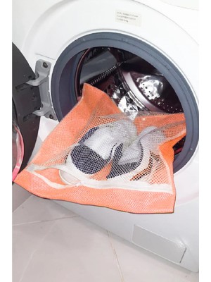 Fırsatkolik Turuncu - Fermuarlı - Hassas Çamaşır Terlik  Ayakkabı Yıkama Filesi Büyük Boy