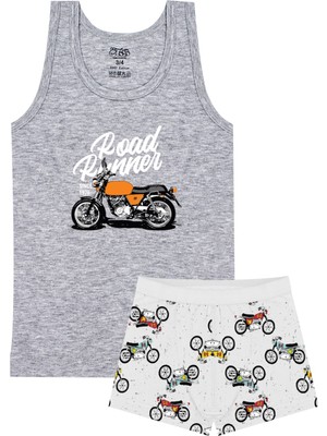 Öts Erkek Çocuk Atlet Boxer Likralı Gri Motosiklet (%96 Pamuk - %4 Elastan)