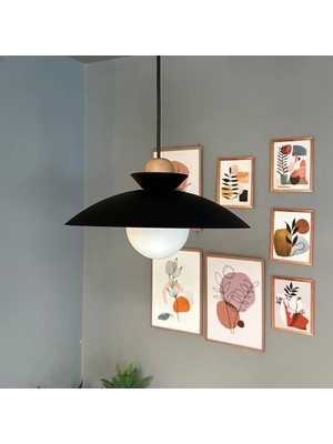 Bamyum Bright Siyah Kalın Ahşap Boncuk Avize Tekli Sarkıt Salon Kuaför Cafe Dekoratif Aydınlatma Pastane