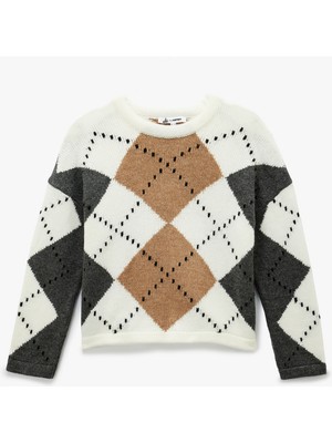 Koton Uzun Kollu Bisiklet Yaka Baklava Desenli Triko Kazak