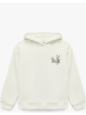 Koton Lisanslı Bugs Bunny Baskılı Uzun Kollu Kapşonlu Oversize Sweatshirt