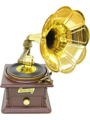 Skygo Gramofon Müzik Kutusu Kurmalı Dekoratif Ev Ofis Hediyelik