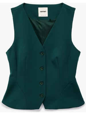 Koton Slim Fit Peplum Kesim V Yaka Düğmeli Blazer Yelek