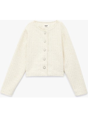 Koton Düğmeli Uzun Kollu Bisiklet Yaka Crop Tüvit Ceket