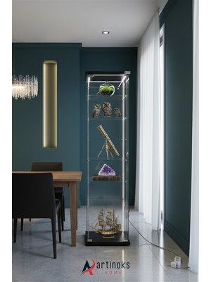 Artinoks Home 7 RAFLI LEDLİ CAM VİTRİN SİYAH (Gümüşlük, Büfe, Koleksiyon, Sunu, Sergi, Kitaplık)