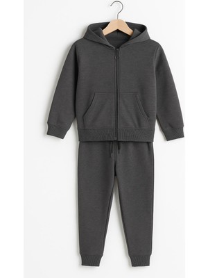 Rapapa Erkek Çocuk Mevsimlik  Füme Kapüşonlu Eşofman Takımı – Fermuarlı Üst & Lastikli Alt 1811