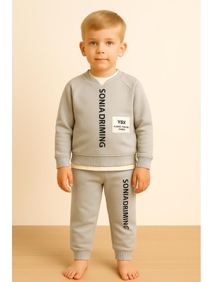 Rapapa Erkek Çocuk 3 Iplik Şardonlu Gri  Baskılı Eşofman Takım 10725G