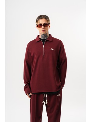 Respire Erkek Yarım Fermuarlı Modal Sweatshirt Vişne