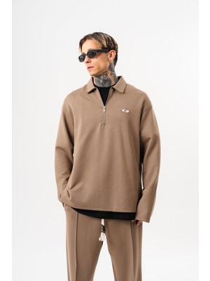Respire Erkek Yarım Fermuarlı Modal Sweatshirt Vizon