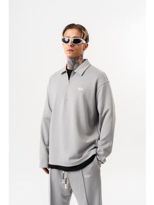 Respire Erkek Yarım Fermuarlı Modal Sweatshirt Gri