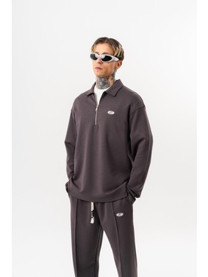 Respire Erkek Yarım Fermuarlı Modal Sweatshirt Füme