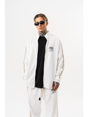 Respire Erkek Ffb Şerit Detaylı Dik Yaka Doubleface Zip Oversize Sweatshirt Ekru