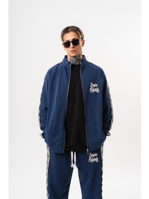 Respire Erkek Splash Şerit Detaylı Dik Yaka Doubleface Zip Oversize Sweatshirt Lacivert