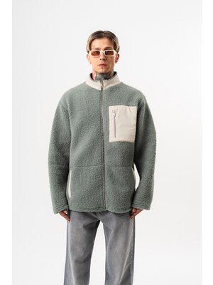 Respire Erkek Zip Oversize Teddy Ceket Yeşil